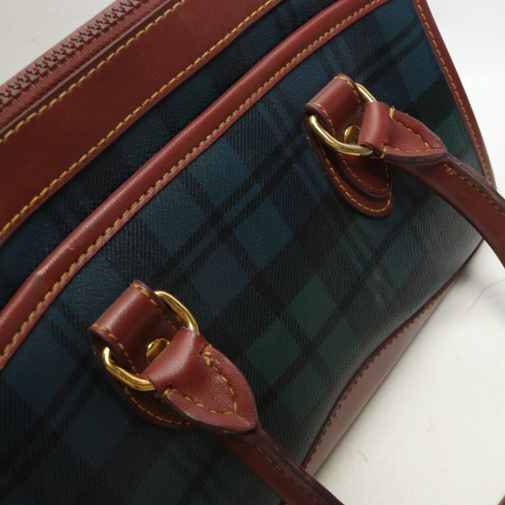 Vintage Polo Ralph Lauren Plaid Boston Bag Satchel Leather Trim Top Handles - Picture 9 of 16
